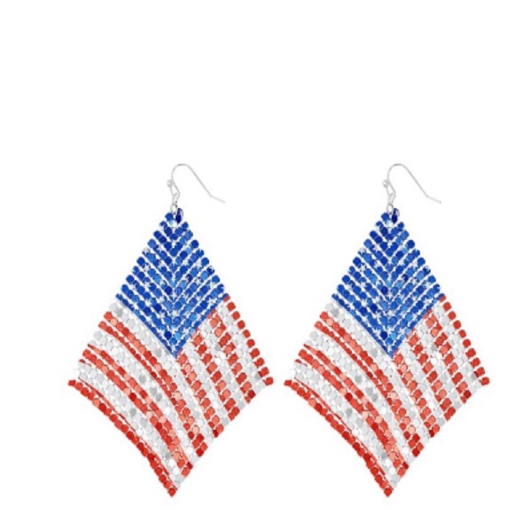 Celebrate together Americana silver tone mesh flag drop earrings
